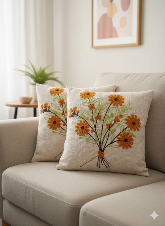 Elegant Designer Cushion Covers – Soft & Durable with Beautiful Floral Embroidery for Living Room Sofa
