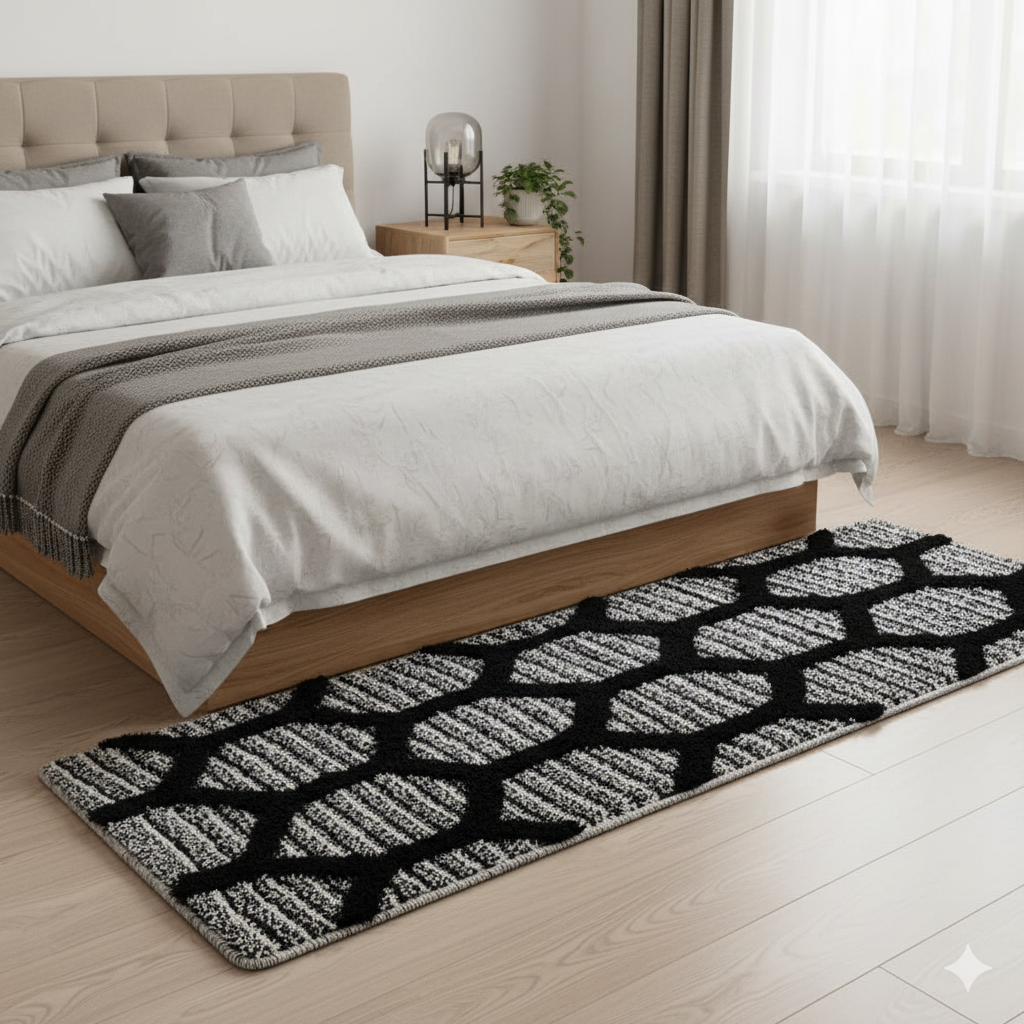 Soft Microfiber Bedside Runner – Anti-Skid Rubber Backing & Washable