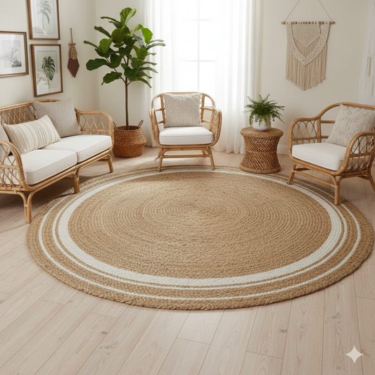 Natural Jute and Cotton Ecofriendly Carpet Round.