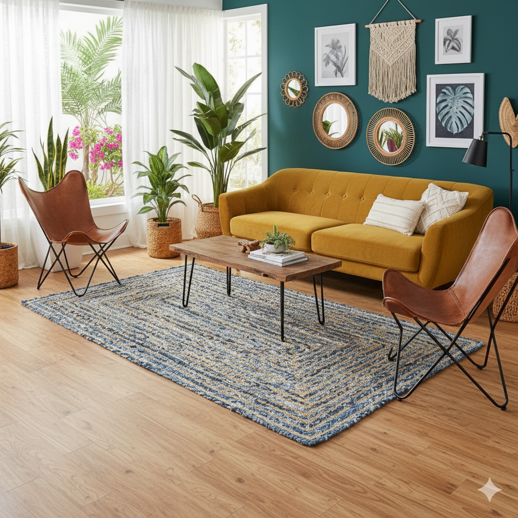 Kashyaparugs handmade braided natural jute and recycled denim area rug – eco-friendly, multiple sizes available