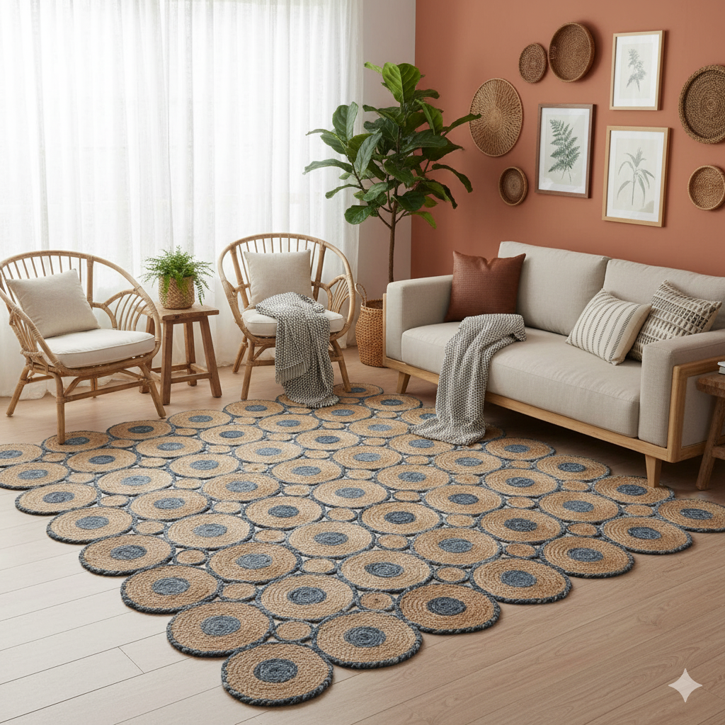 Kashyaparugs handwoven blue denim and jute braided area rug – modern rustic style, multiple sizes available