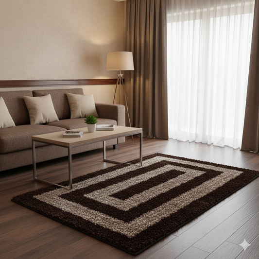 Coffee Squares Modern Pattern Area Rug – Soft Feel with Anti-Skid Rubber Backing