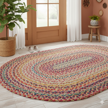 Kashyaparugs premium braided natural jute and cotton eco-friendly carpet – multi-tonal weave, high-tenacity fibers