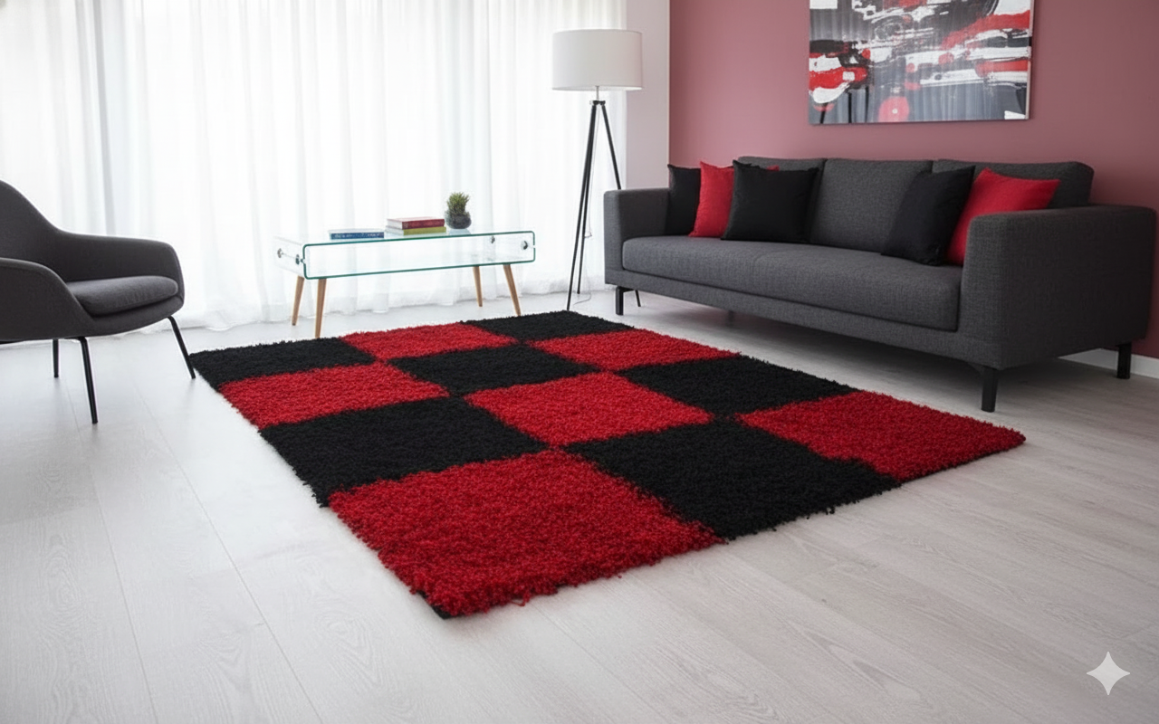 Red & Black Modern Hand-Tufted Floor Rug – Super Soft – Soft Feel with Anti-Skid Rubber Backing