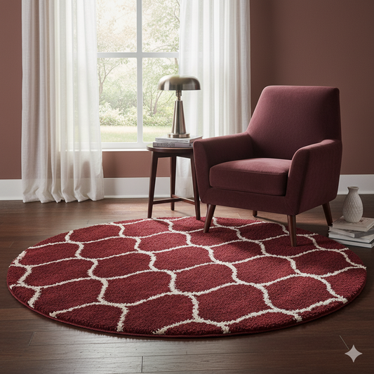 Luxury Red Moroccan Round Shaggy Rug – Extra Soft with Anti-Skid Rubber Backing