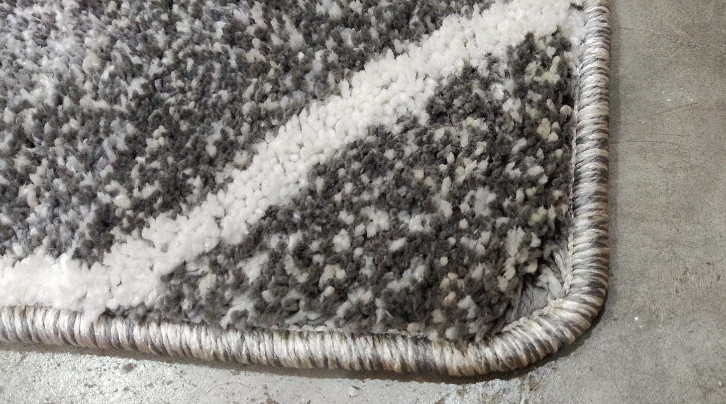 Grey and Ivory Moroccan Style Microfiber Bedside Runner