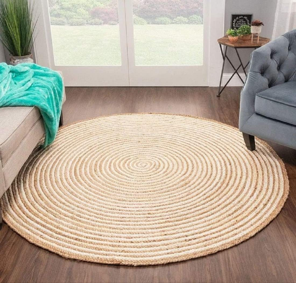 Natural Jute and Cotton Ecofriendly Round Carpet.