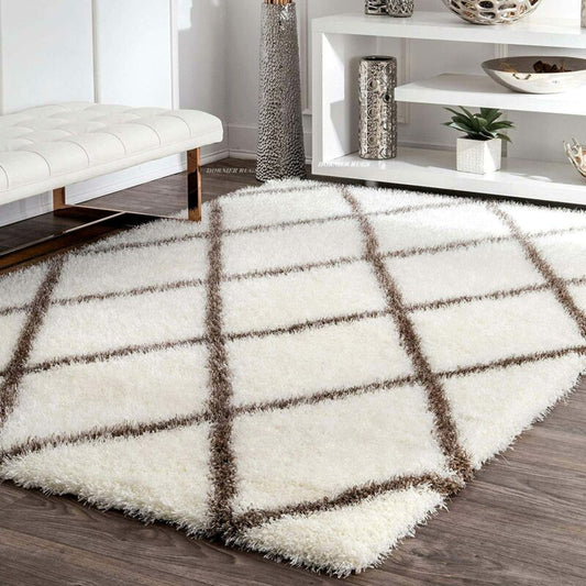 Micro Abstract Moroccan Design Carpet – Cream and Brown – Soft Feel with Anti-Skid Rubber Backing