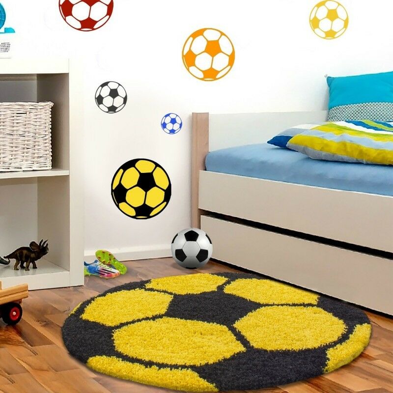 Yellow  Football Modern Design - Premium Soft Latest Round Shaggy Rug