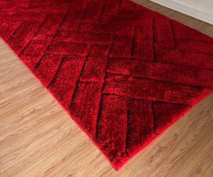 Red 3D Black Lines Modern Shaggy Rug