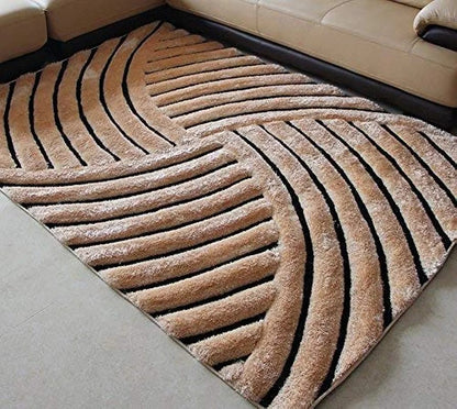 Kashyapa Rugs Collection-Premium Beige 3D Carved Super Soft Modern Area Shaggy Carpet.