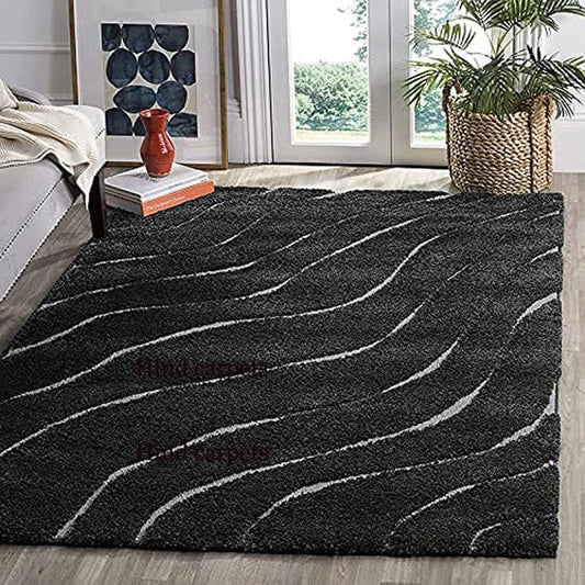 Micro Waves Carpet In Black And White.