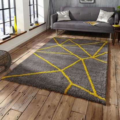 Yellow and Grey Modern Shaggy Rug.