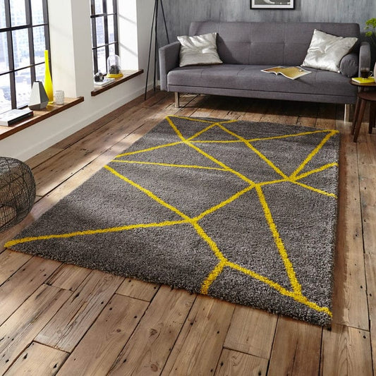 Yellow and Grey Modern Shaggy Rug.