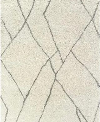 Kashyapa Rugs Collection-Ivory With Grey lining Soft Microfiber Fluffy Rug.
