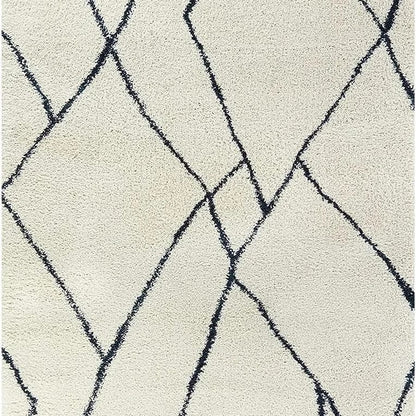 Kashyapa Rugs Collection-Ivory With Black lining Soft Microfiber Fluffy Rug.