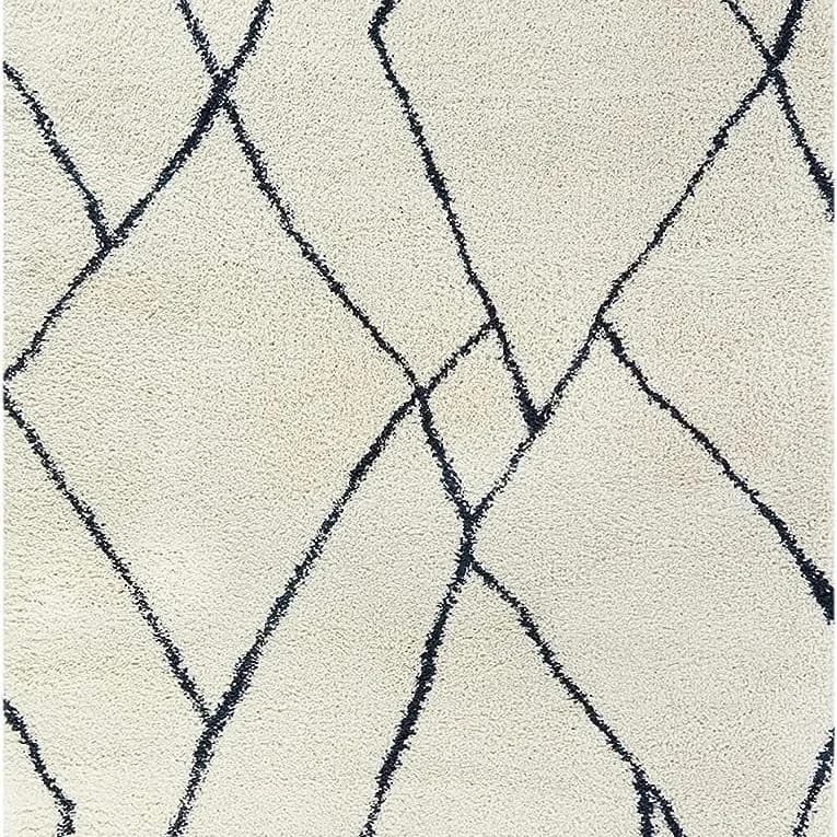 Ivory With Black lining Soft Microfiber Fluffy Rug.