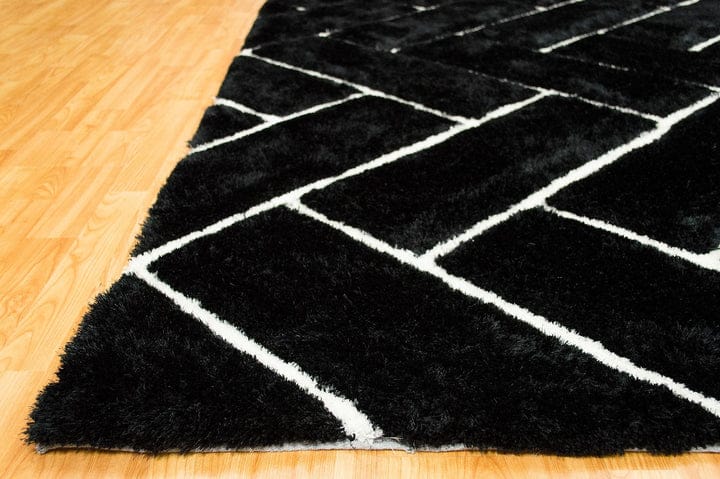 Black 3D Premium Modern Shaggy Rug.