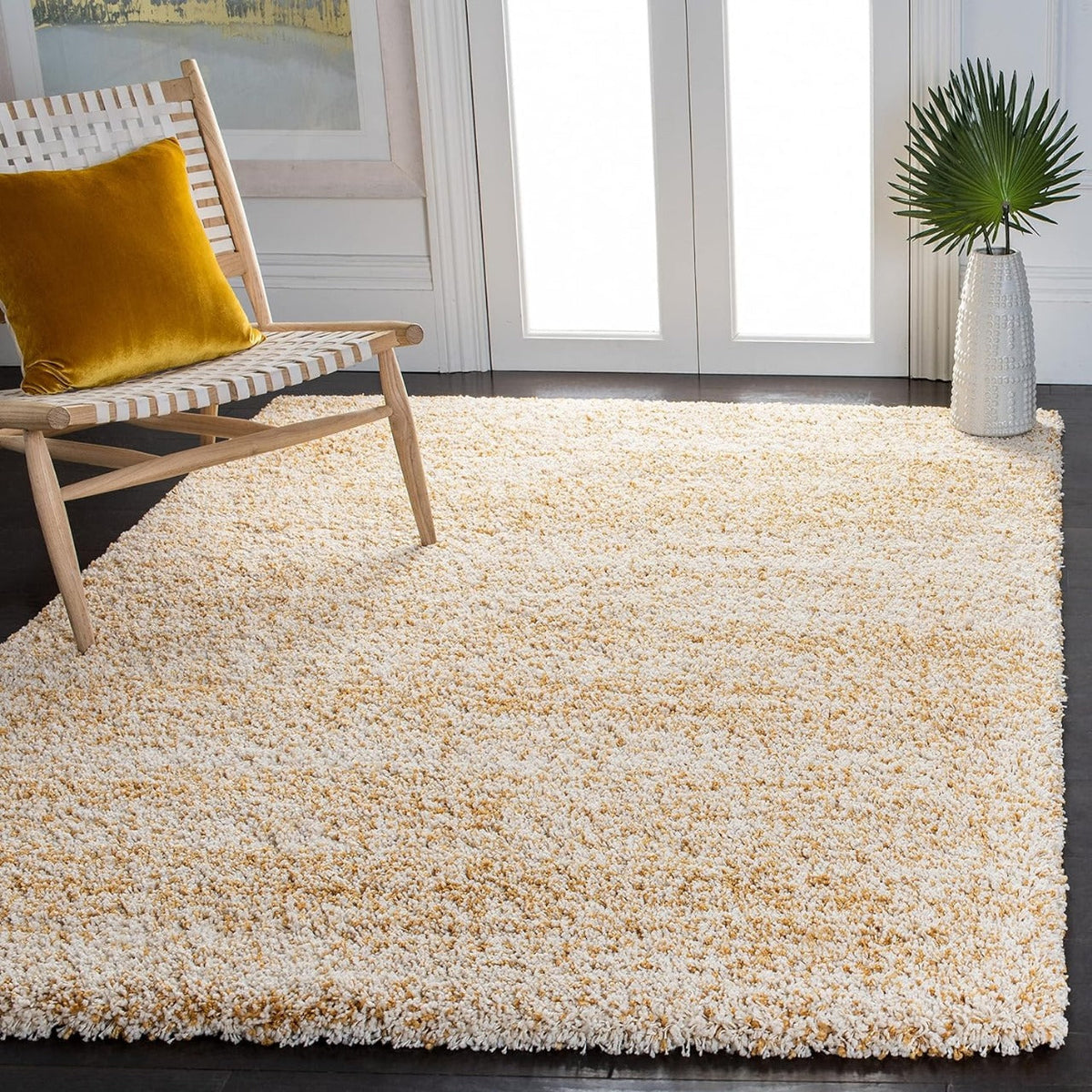Mustard & Ivory Multi Shade Designer Carpet – 2 Inch Pile – Soft Feel with Anti-Skid Backing
