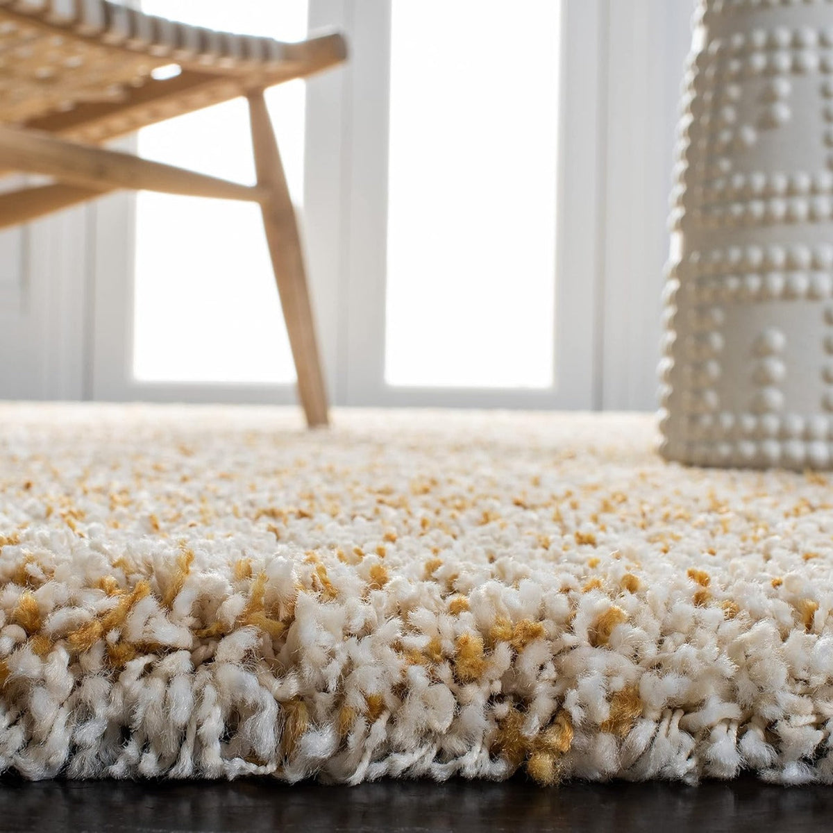 Mustard & Ivory Multi Shade Designer Carpet – 2 Inch Pile – Soft Feel with Anti-Skid Backing