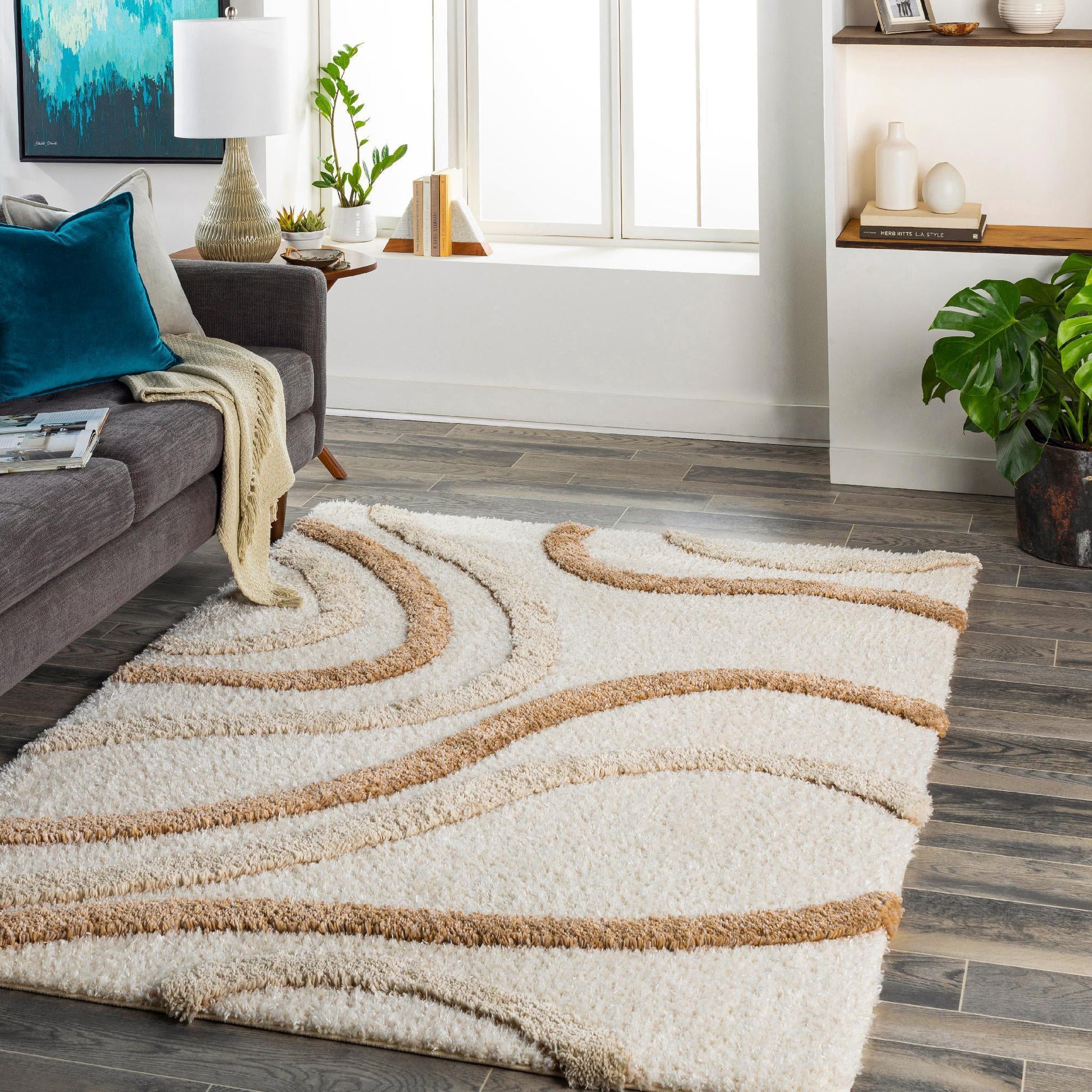 Ivory With Beige Camal Shape Shaggy Rug