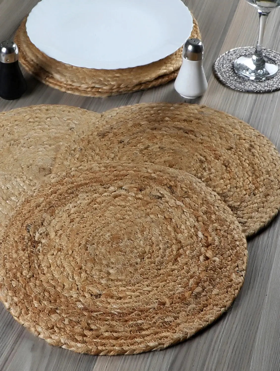 Kashyapa Rugs Collection-Jute Natural Hand Braided Table Mats -15” Diameter – 38cm Round