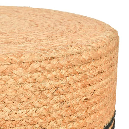 Kashyapa Rugs Collection-Natural with Black Jute Pouf.