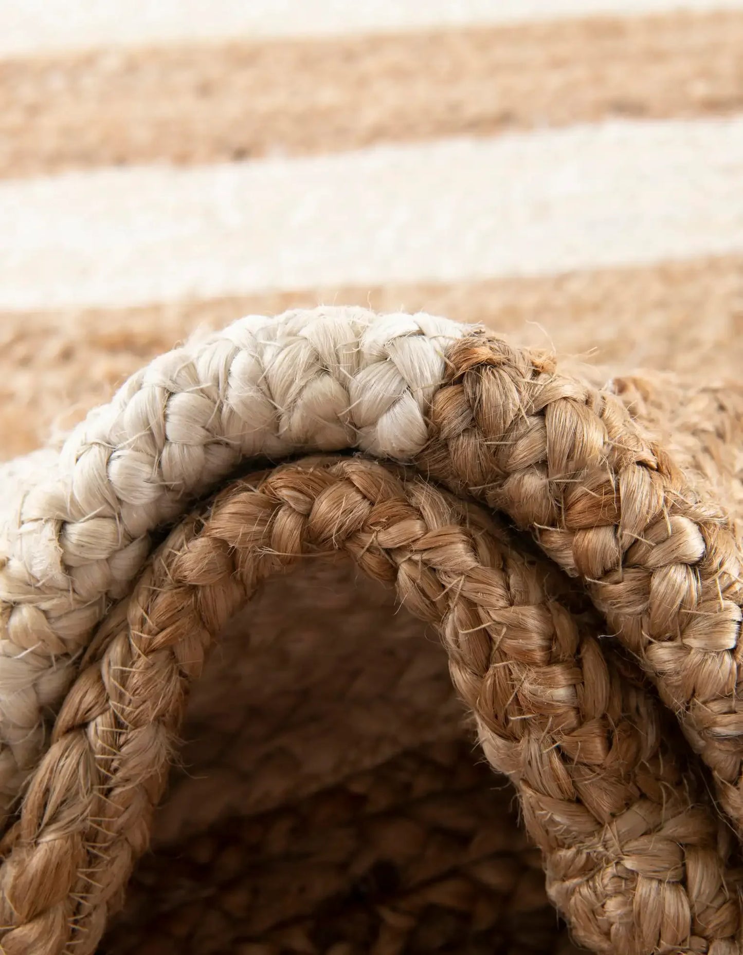 Square Border Braided Natural Rug Hand Woven Jute/Rug - White, Beige