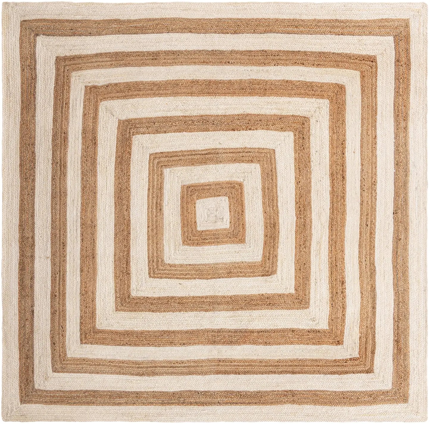 Square Border Braided Natural Rug Hand Woven Jute/Rug - White, Beige