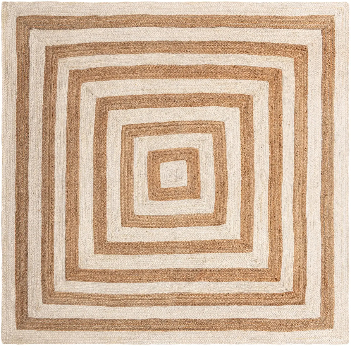 Square Border Braided Natural Rug Hand Woven Jute/Rug - White, Beige
