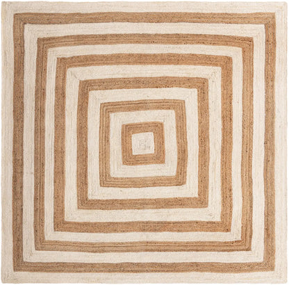 Square Border Braided Natural Rug Hand Woven Jute/Rug - White, Beige