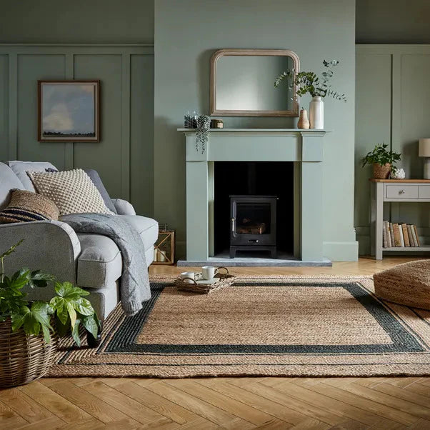 Kashyaparugs handmade braided natural jute square area rug with black bordered design – structured weave, earthy texture, suits modern and Scandinavian interiors