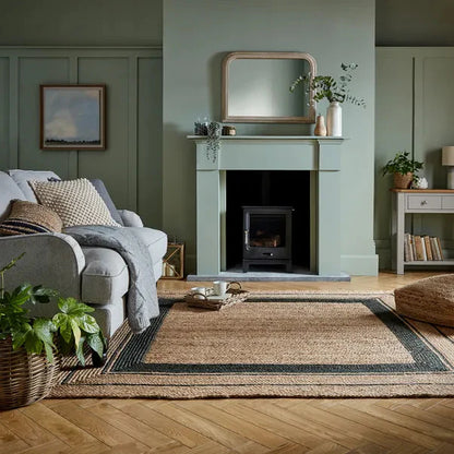 Natural & Black Jute Border Handmade Braided Area Rug.