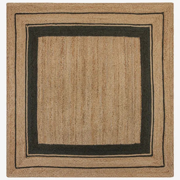 Natural & Black Jute Border Handmade Braided Area Rug.