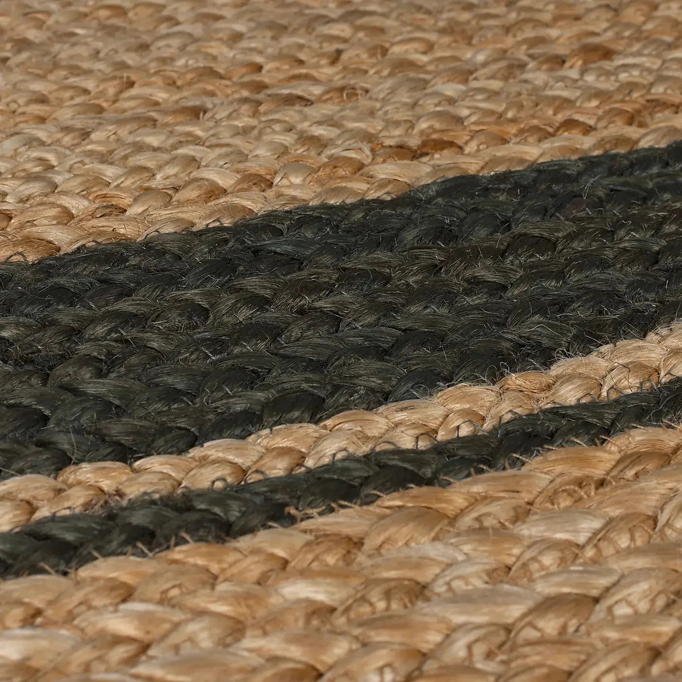 Natural & Black Jute Border Handmade Braided Area Rug.