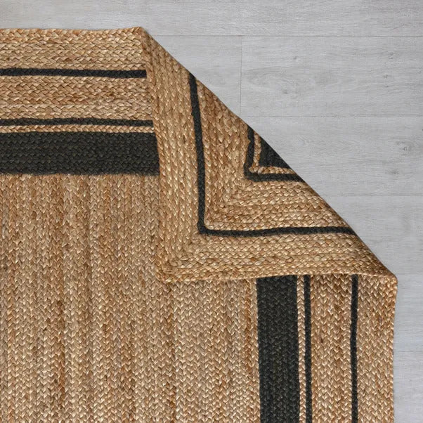 Natural & Black Jute Border Handmade Braided Area Rug.