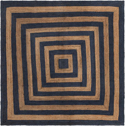 Square Border Braided Natural Rug Hand Woven Jute/Rug - Beige, Black
