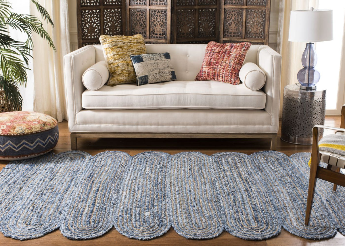 Kashyaparugs handmade braided jute area rug with multicolor cotton dye scalloped design – farmhouse style, multiple sizes