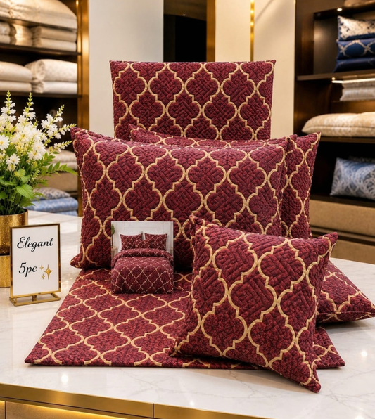 Luxury Supersoft Glace Cotton 5-Piece Quilted Queen Size Bedsheet Set with Cushion & Carry Bag