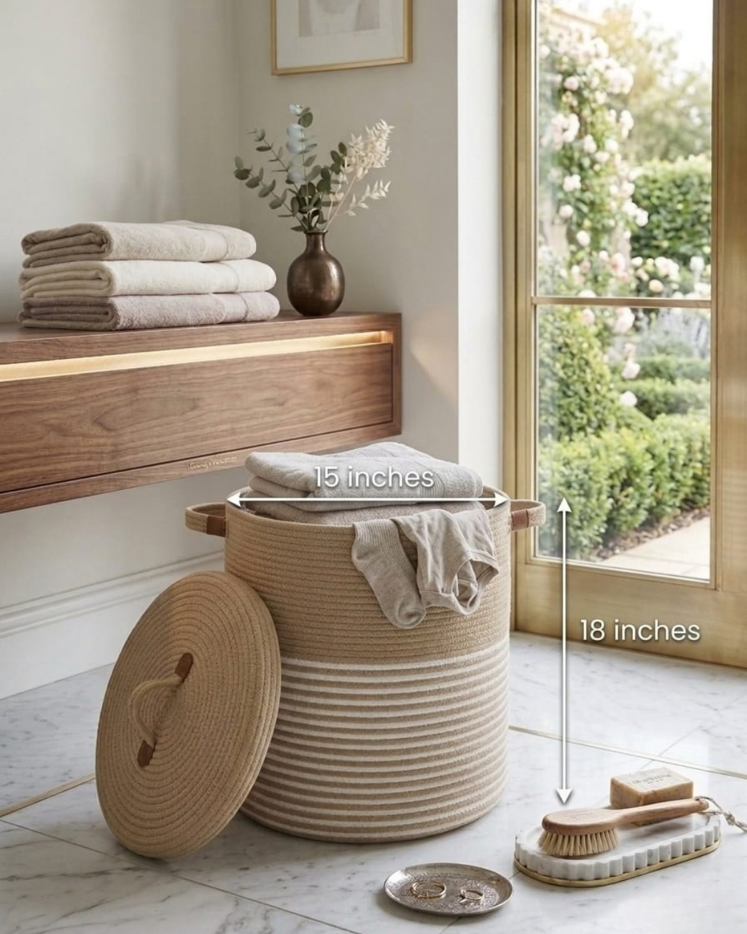 Big Size Handmade Laundry Basket |  Round Jute Cotton Thread Laundry Storage Basket for Home, Bedroom & Bathroom