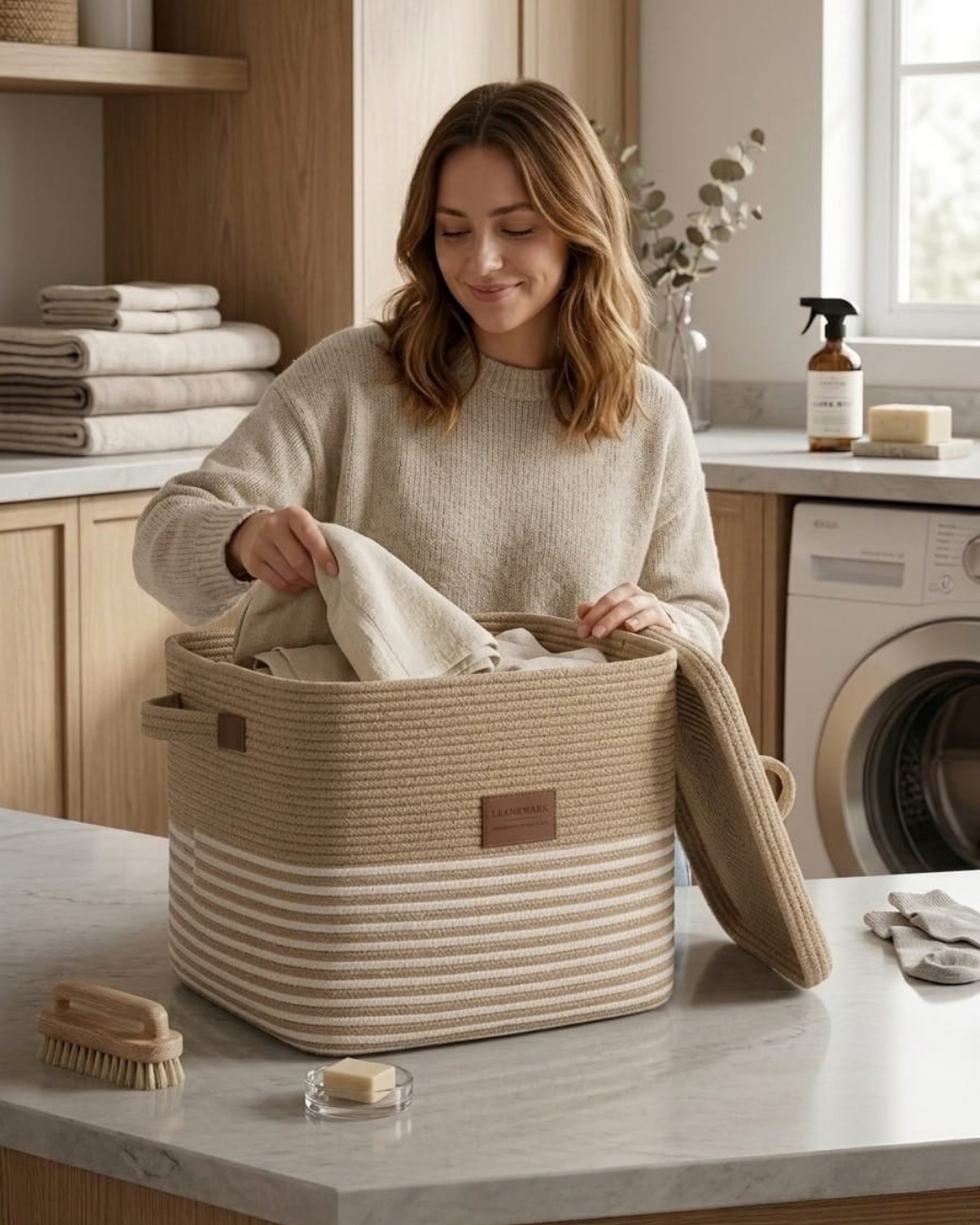 Big Size Handmade Laundry Basket | Rectangular  Jute Cotton Thread Laundry Storage Basket for Home, Bedroom & Bathroom