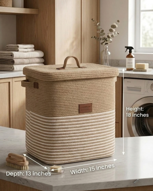 Big Size Handmade Laundry Basket | Rectangular  Jute Cotton Thread Laundry Storage Basket for Home, Bedroom & Bathroom