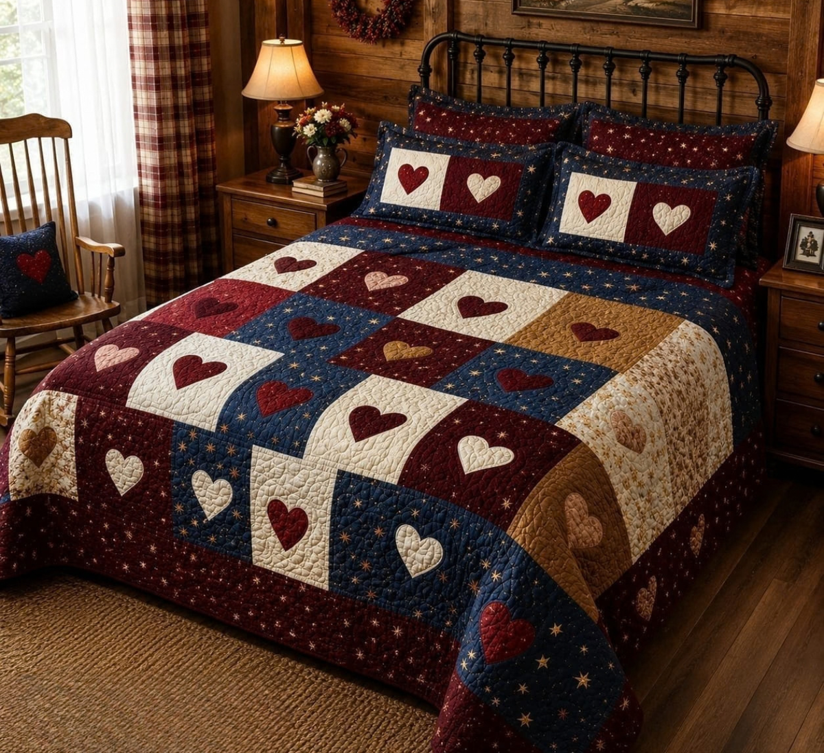 Premium 7D Quilted Vision Heart Pattern King Size Bedsheet Set