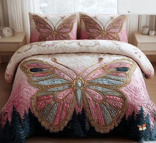 Premium 7D Butterfly Floral King Size Bedsheet Set