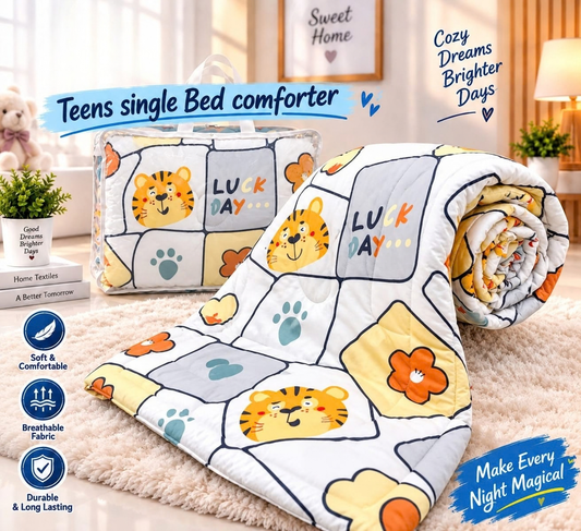 Premium Ultra-Soft Glace Cotton Safari 🦁 Animal Panel Print Comforter – Single Bed Size 60×100 Inches for Kids