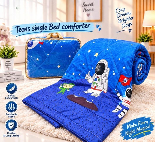 Premium Ultra-Soft Glace Cotton Space 🚀 Astronaut Print Comforter – Single Bed Size 60×100 Inches for Kids