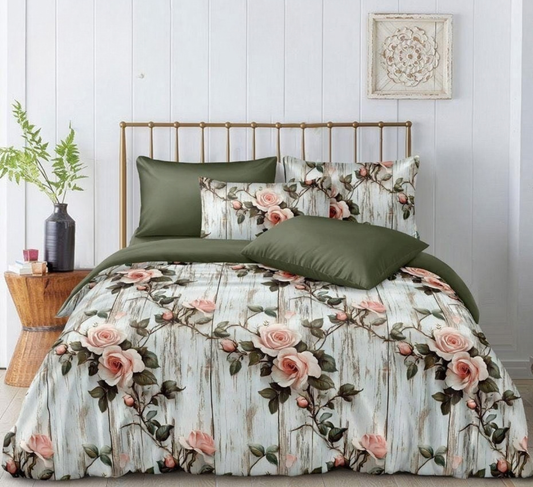Premium Soft Glace Cotton Floral Bedsheet Set 1 Bedsheet + 2 Pillow Covers Elegant Blue & White Flower Print