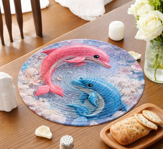 Elegant Dolphin Round Mat for Living Room, Dining Table & Ocean-Inspired Home Décor