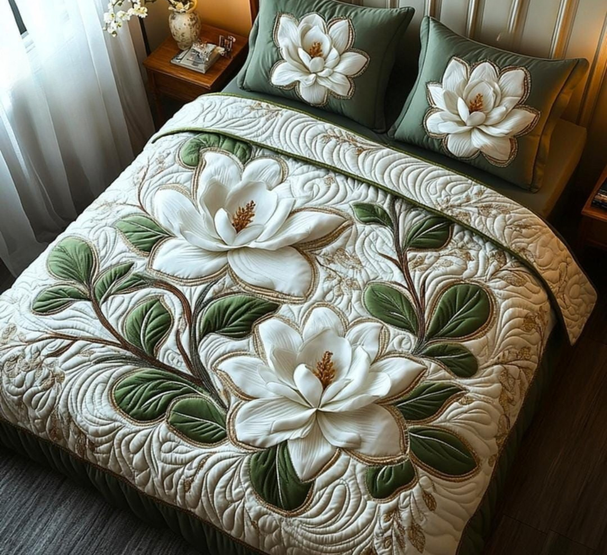 Premium 7D Floral Quilted Vision King Size Bedsheet Set