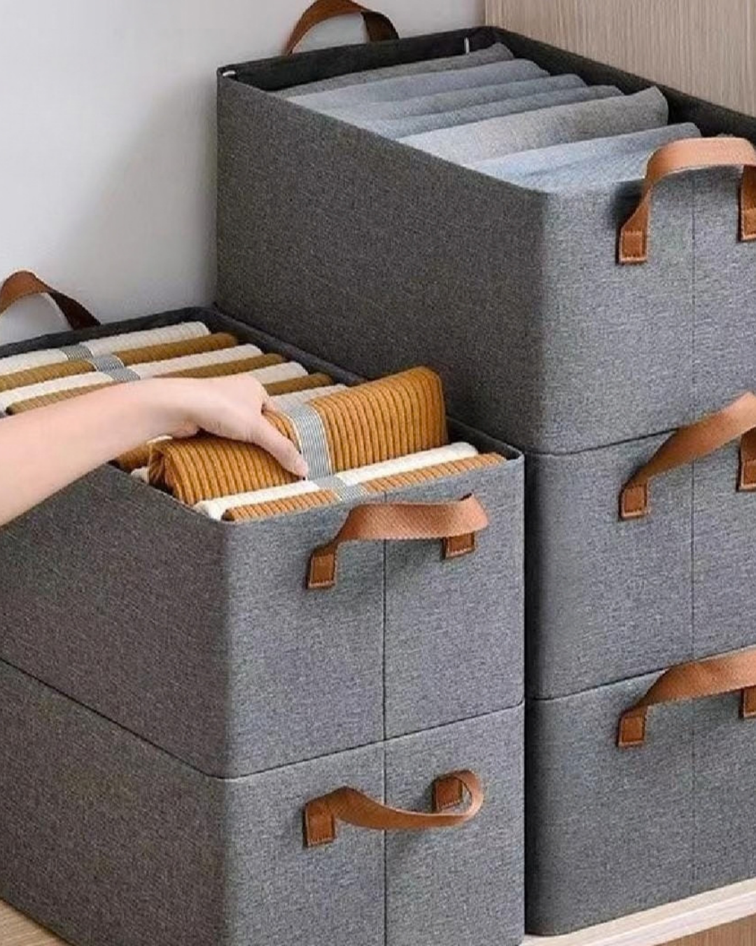 Grey Foldable Fabric Storage Box – Multipurpose Clothes & Miscellaneous Items Organizer with Handles, Wire Frame & Space-Saving Design
